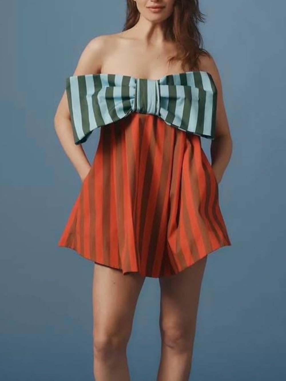 BOYKO Millie Striped Strapless Swing Mini Dress with Bow